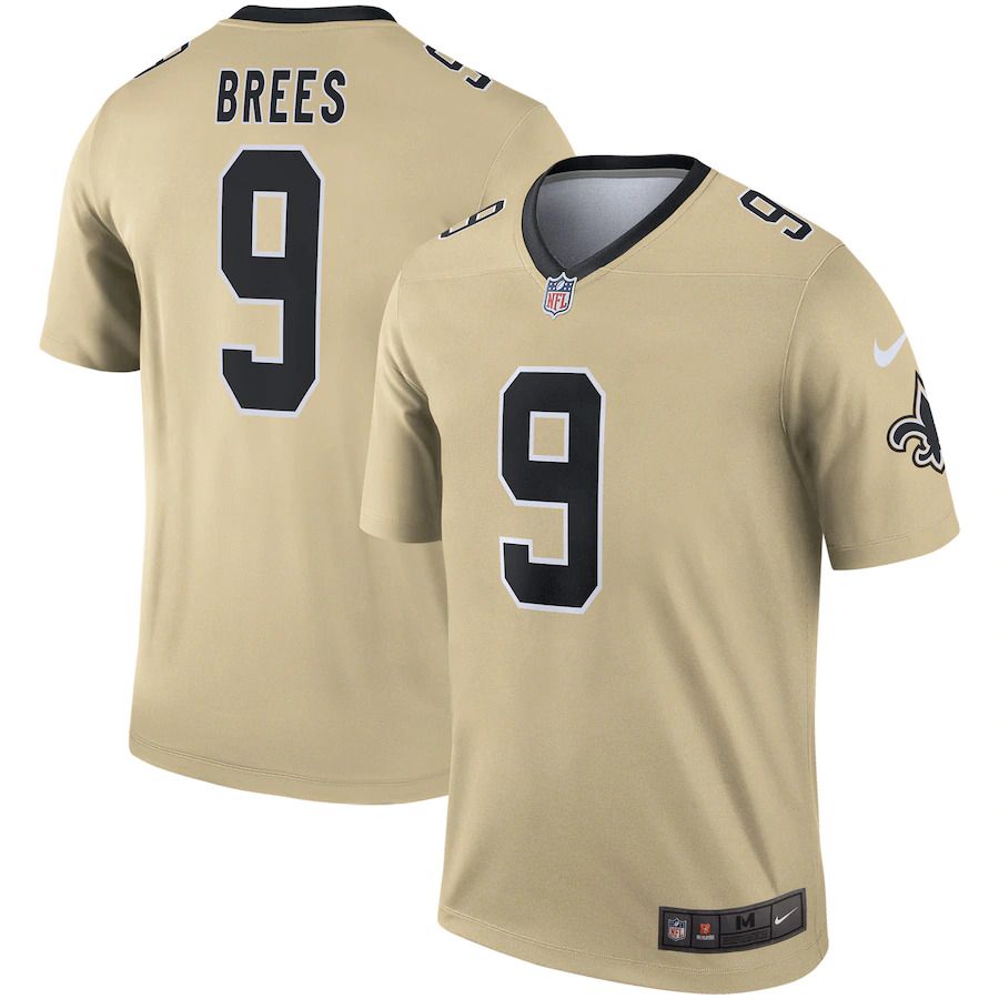 Men New Orleans Saints #9 Drew Brees Nike Gold Inverted Legend NFL Jersey